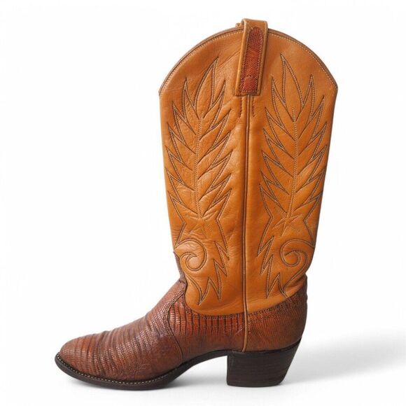 Dan Post Vintage Teju Lizard Western Cowboy Cowgirl Boots Peanut Brown Women 7C - Picture 6 of 12